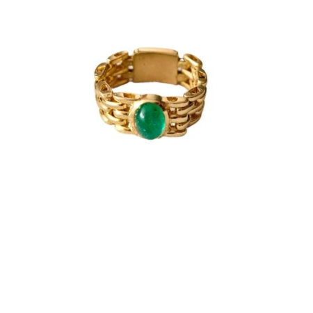 ANILLO FLEXIBLE ESMERALDA CABUJONA ORO 18K